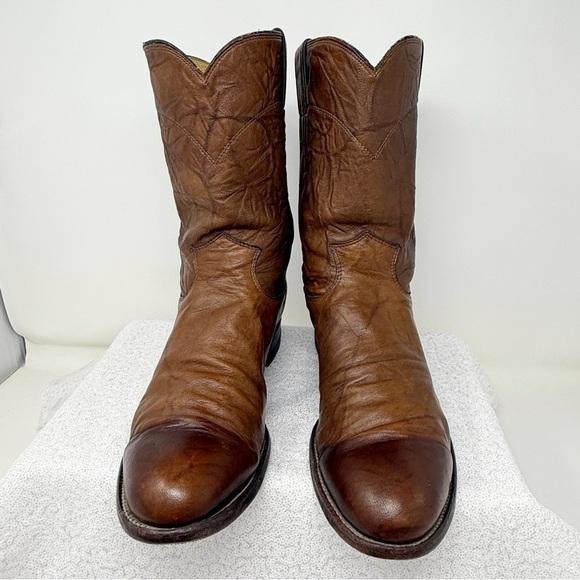Men’s Justin USA Brown Leather Round Toe western Roper Cowboy boots 91/2D main image 8